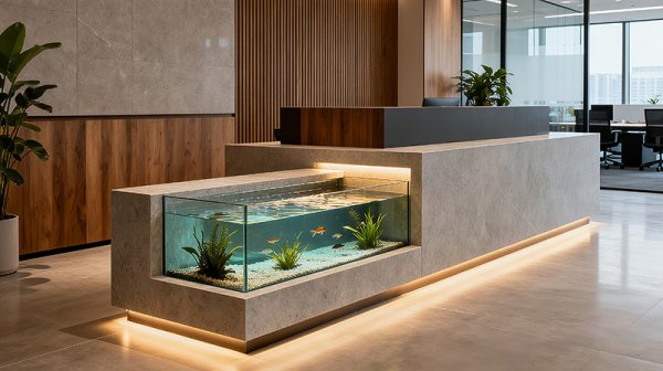 6個(gè)高顏值公司辦公室前臺(tái)魚池裝修方案（附設(shè)計(jì)參考效果圖）